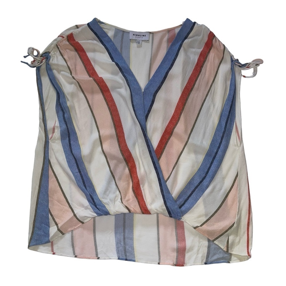 Highline Collective White & Blue Stripe Wrap Style Top US XL